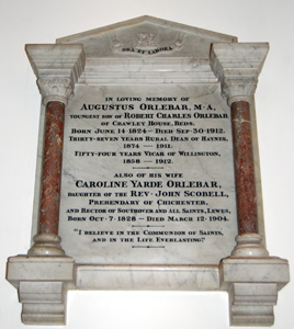 Plaque to Augustus Orlebar on the wall of the chancel August 2010